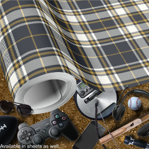 Tartan - Graphite Ivory och Mustard Guld Presentpapper