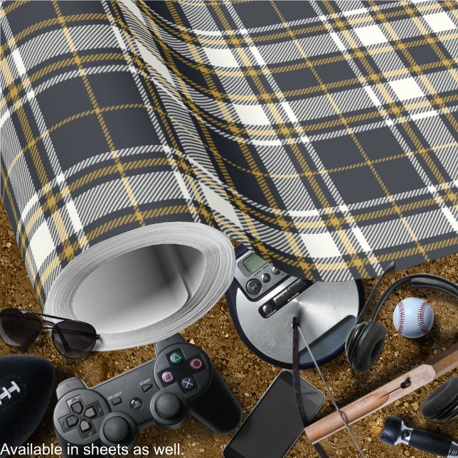 Tartan - Graphite Ivory och Mustard Guld Presentpapper (Tartan - Graphite Ivory and Mustard Gold Wrapping Paper-men-by Leapfroglisics Shop)