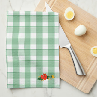 Tartan grön enkel vildblommig mönster kökshandduk