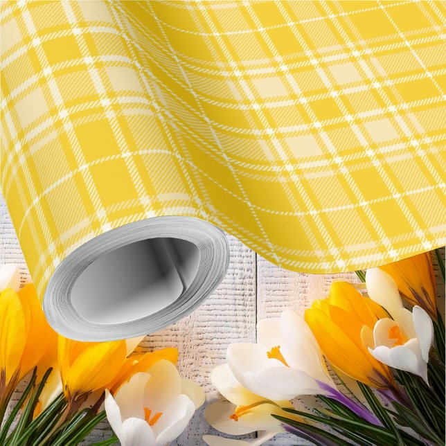 Tartan - Gult för Mörk till Pastel-Gult Presentpapper (Tartan - Dark Yellow to Pastel Yellow Wrapping Paper by Leapfroglisics Shop)