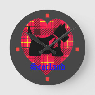 Tartan Heart & Scottie Hund Wall Clock Rund Klocka