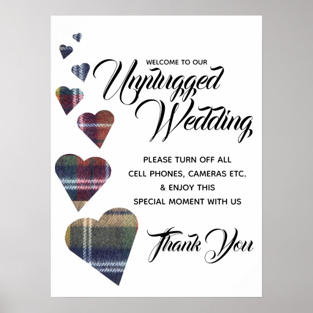 Tartan Heart Unplugged Bröllop Sign Poster (Framsidan)