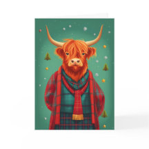 Tartan Highland Cow Julafton Card