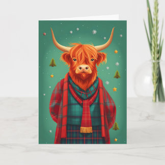 Tartan Highland Cow Julafton Card Kort