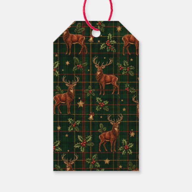 Tartan hjort julpapper presentetikett (Framsidan)
