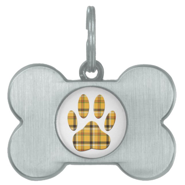 Tartan Hund Paw-utskrift Namnbricka Husdjur (Framsidan)