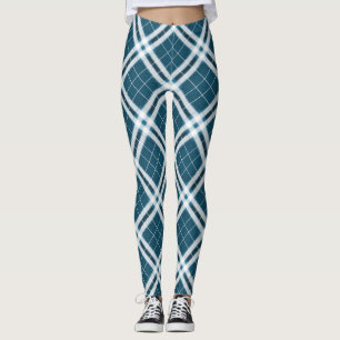 Tartan i blått och vitt skinn leggings