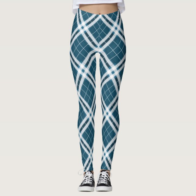 Tartan i blått och vitt skinn leggings (Framsida)