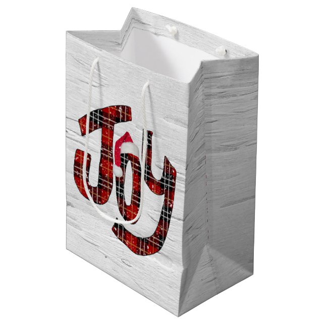 Tartan Joy On White Birch Medium Gift Bag (Framsidan Vinklad)
