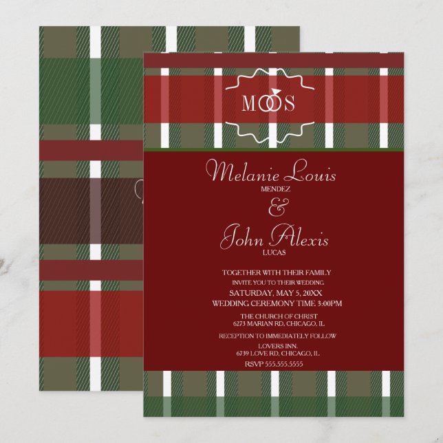 Tartan jul Plaid Vinter Burgundy Bröllop  Inbjudningar (Fram/baksida)