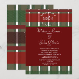Tartan jul Plaid Vinter Burgundy Bröllop  Inbjudningar