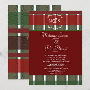 Tartan jul Plaid Vinter Burgundy Bröllop Inbjudningar