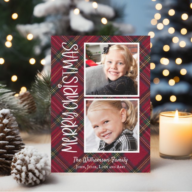 Tartan Jul Play Two Photo Card Inbjudningar (christmas photo card, plaid christmas card, instant download christmas card, photo christmas card)