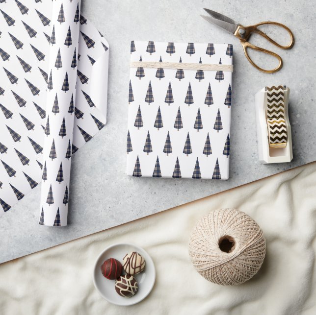 Tartan julgransmönster blått presentpapper (Hantverk)