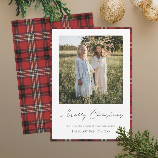 Tartan kant/bak glad jul fotokort julkort (Skapare uppladdad)
