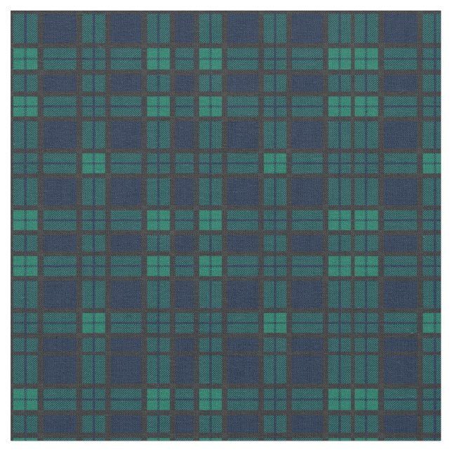 Tartan Klan Black Watch Grönt Blue Check Tyg (Närbild)