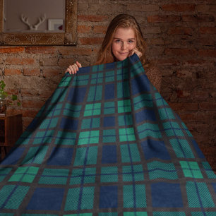 Tartan Klan Black Watch Play Blue Grönt Check Fleecefilt