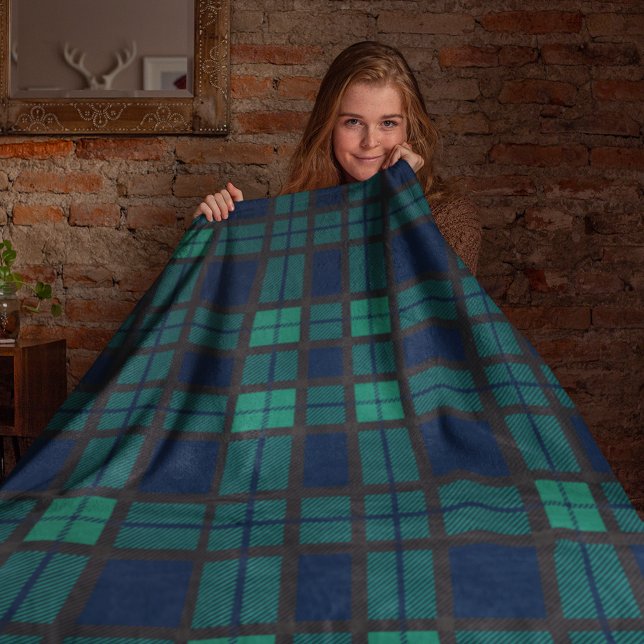 Tartan Klan Black Watch Play Blue Grönt Check Fleecefilt (Rustic Plaid Blackwatch Tartan Fleece Blanket)