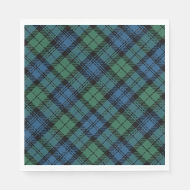 Tartan Klan Campbell Blue Grönt Checkated Mönster Pappersservett (Framsidan)