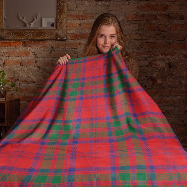 Tartan Klan Grant P Grönt Red Check Fleecefilt (Rustic Plaid Red Green Grant Tartan Fleece Blanket)