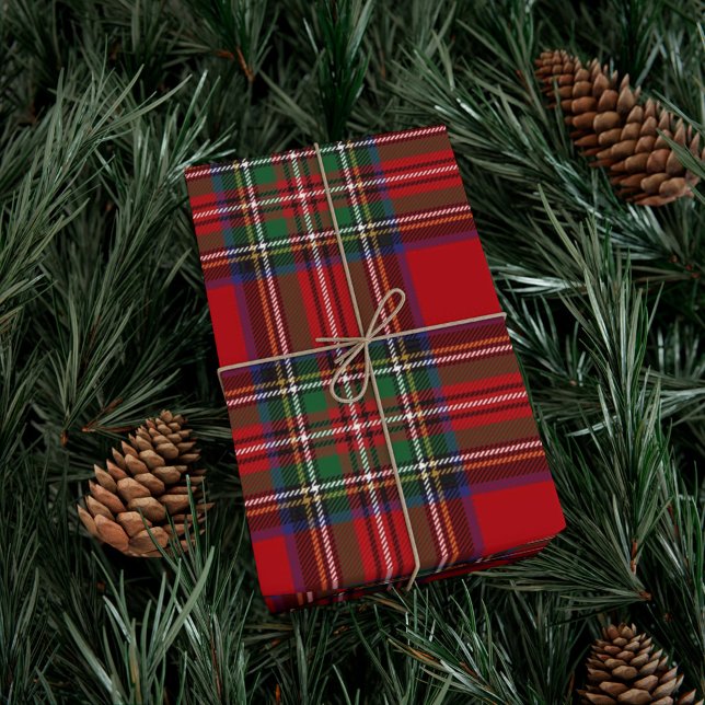 Tartan Klan Stewart Play Black Red Check Mönster Presentpapper (Stewart Tartan Plaid Wrapping Paper)