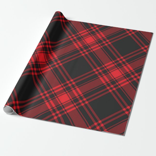 Tartan Klan Stewart Play Black Red Check Mönster Presentpapper (Utrullad)