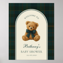 Tartan Kryssad Teddybjörn Baby Shower Välkomstskyl Poster