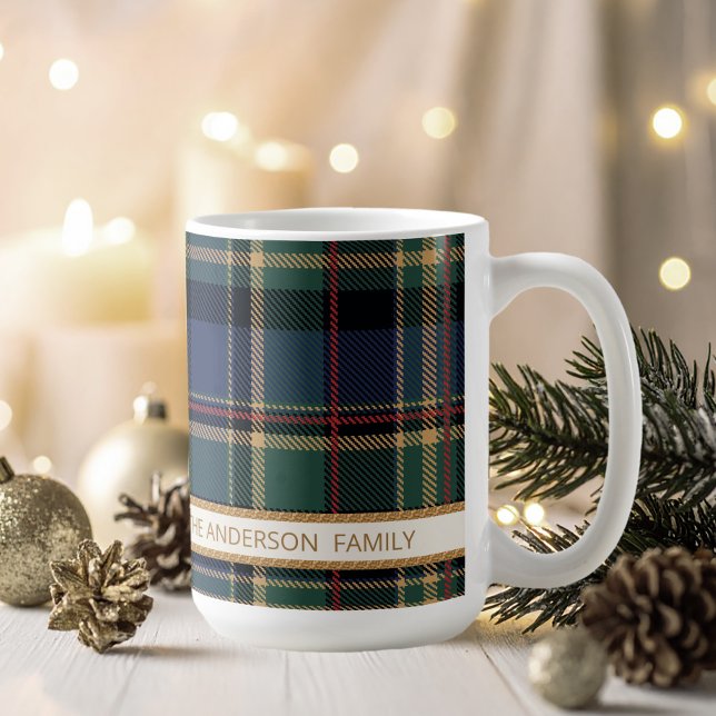 Tartan Merry Christmas Gold Frame ID1141B Kaffemugg (Skapare uppladdad)
