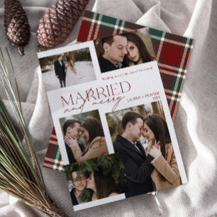 Tartan Merry & Married Photo Newlyged Helgdag Julkort