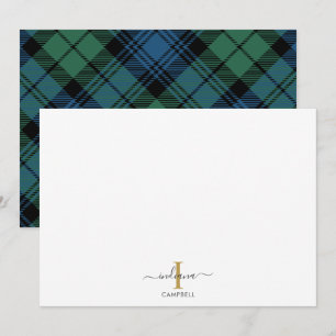 Tartan Monogram Initial Namn Semester Rustik Plaid Anteckningskort