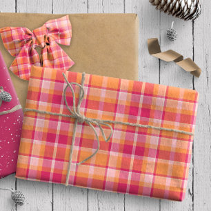 Tartan Mönster2 Orange och Rosa ID210 Presentpapper