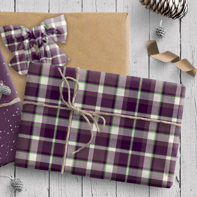 Tartan Mönster3 Eggplant och Grönt-ID210 Presentpapper (Skapare uppladdad)
