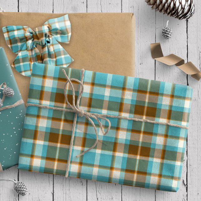 Tartan Mönster5 Turquise och Guld ID210 Presentpapper (Skapare uppladdad)