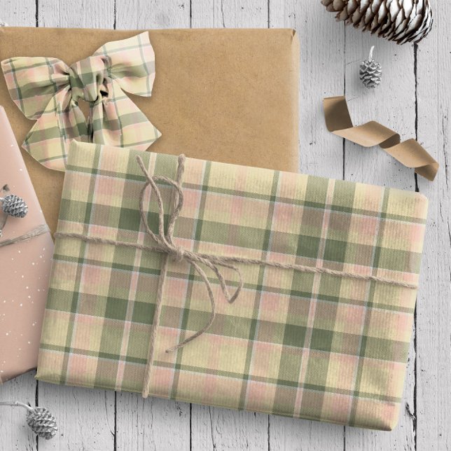 Tartan Mönster8 Soft Sage och Ro Rosa ID210 Presentpapper (Skapare uppladdad)
