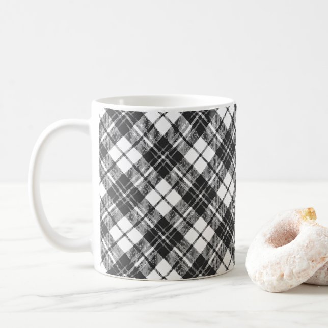 Tartan mönster helgdagar Julsvart, vit Kaffemugg (Med munk)