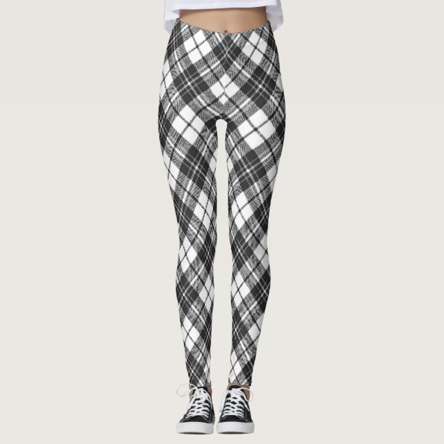 Tartan mönster helgdagar Julsvart, vit Leggings (Framsida)