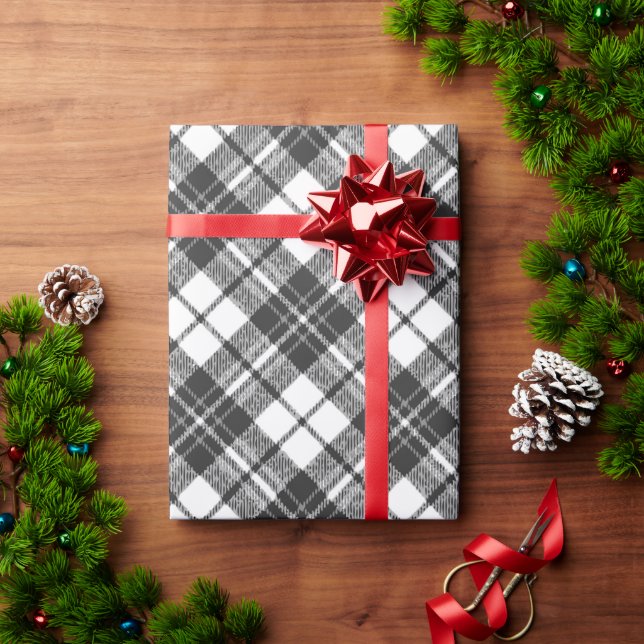 Tartan mönster helgdagar Julsvart, vit Presentpapper (Julgåva)