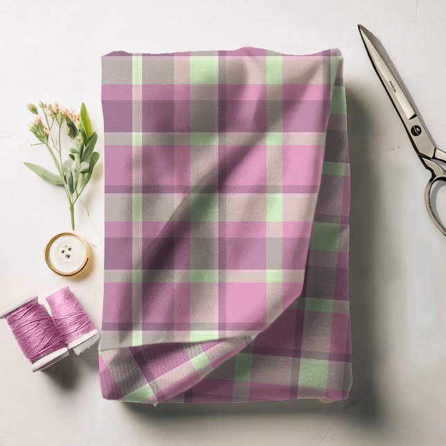 Tartan Mönster Plum och Soft Grönt ID210 Tyg (Skapare uppladdad)