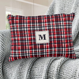 Tartan Mönster Red Play jul Monogrammed Prydnadskudde