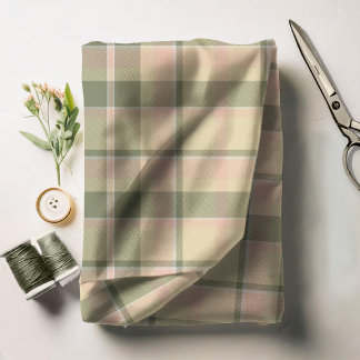 Tartan Mönster Soft Sage och Ro Rosa ID210 Tyg