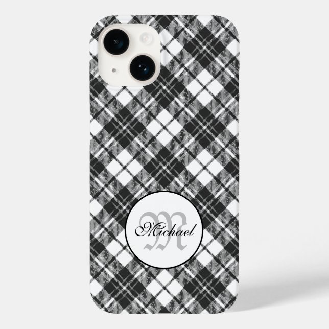 Tartan mönster, svart, vit Monogram (Baksida)