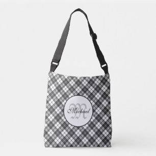 Tartan mönster, svart, vit Monogram Axelväska