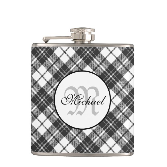 Tartan mönster, svart, vit Monogram Fickplunta (Framsidan)