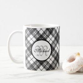 Tartan mönster, svart, vit Monogram Kaffemugg