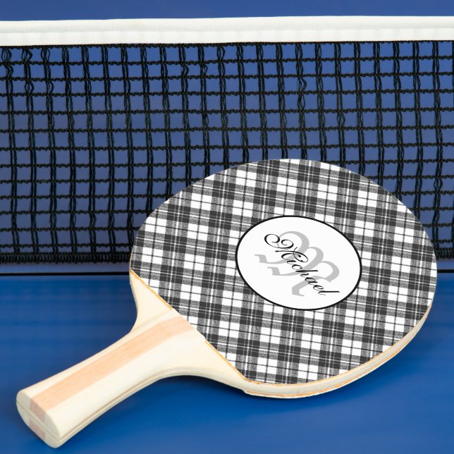 Tartan mönster, svart, vit Monogram Pingisracket (Insitu)