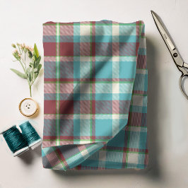 Tartan Mönster Turquise och Red ID210 Tyg