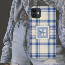 Tartan - Mörk blått Cream Background - Telefonväsk