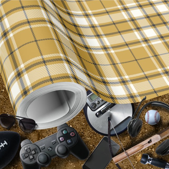 Tartan - Mustard Guld Ivory och Graphite Presentpapper (Tartan - Mustard Gold Ivory and Graphite Wrapping Paper Rolls by Leapfroglisics Shop)