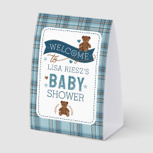 Tartan Nallebjörn Babypojke dopskylt