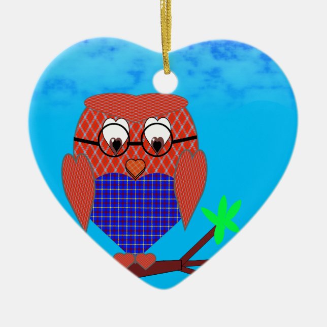 Tartan och Hearts Uggla Julgransprydnad Keramik (Framsidan)